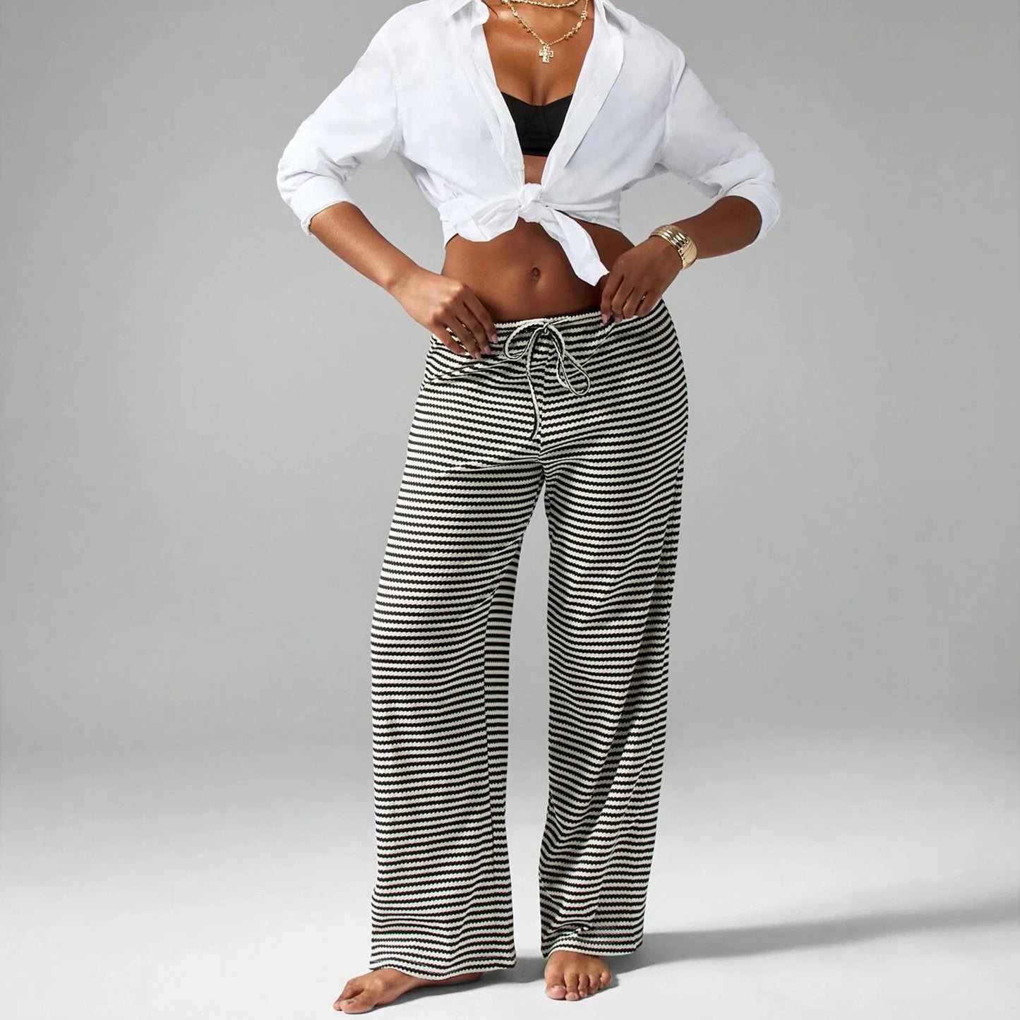 Women's Black Striped Lounge Pants