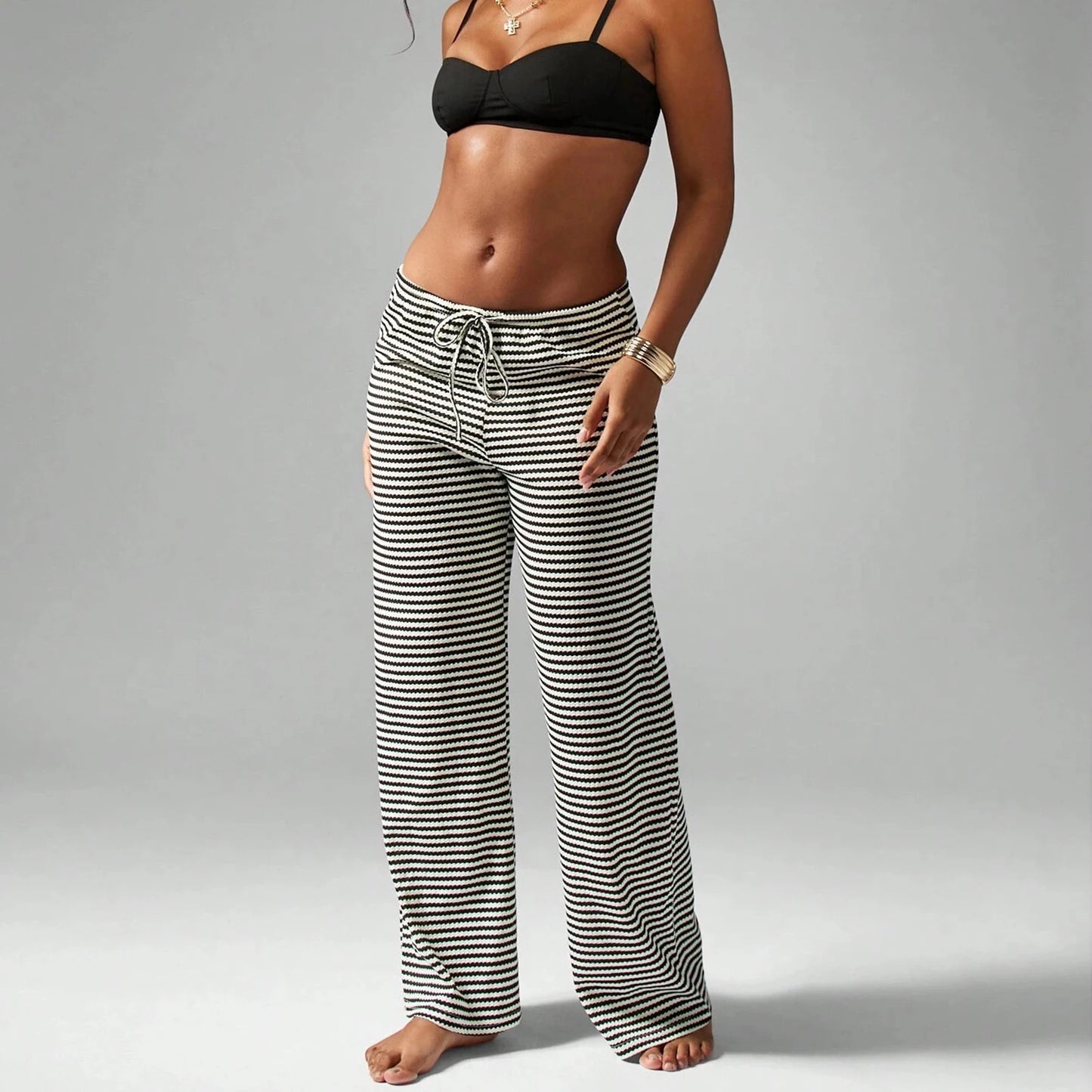 Women's Black Striped Lounge Pants