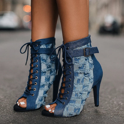 DAHLIA DENIM LACE HEELS
