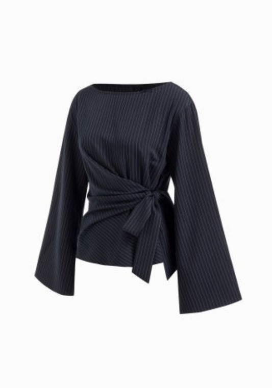 Midnight Stripe Tie Blouse